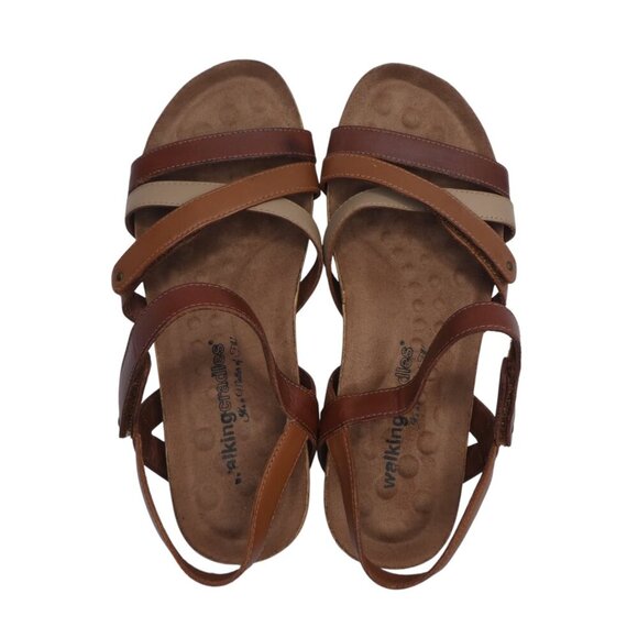 Walking Cradles Karen Brown Leather Open Toe Strappy Wedge Heel Sandals Womens 7 - Picture 7 of 13
